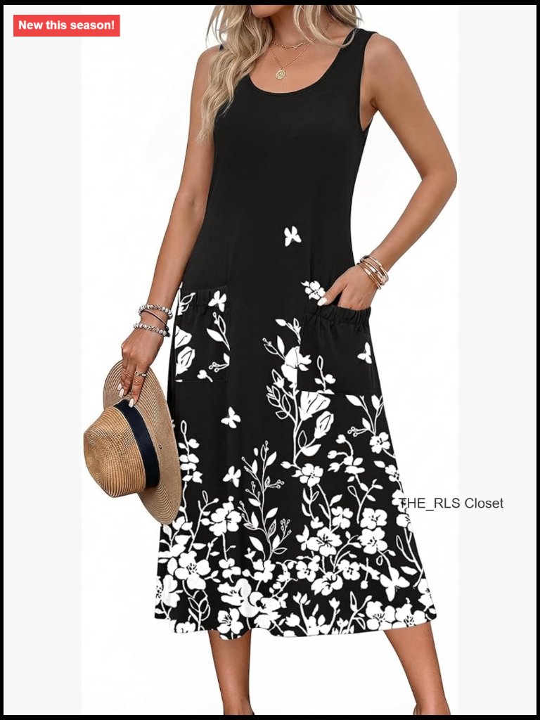 Sleeveless Tank Midi Dress With Pockets - Casual Beach Sundress